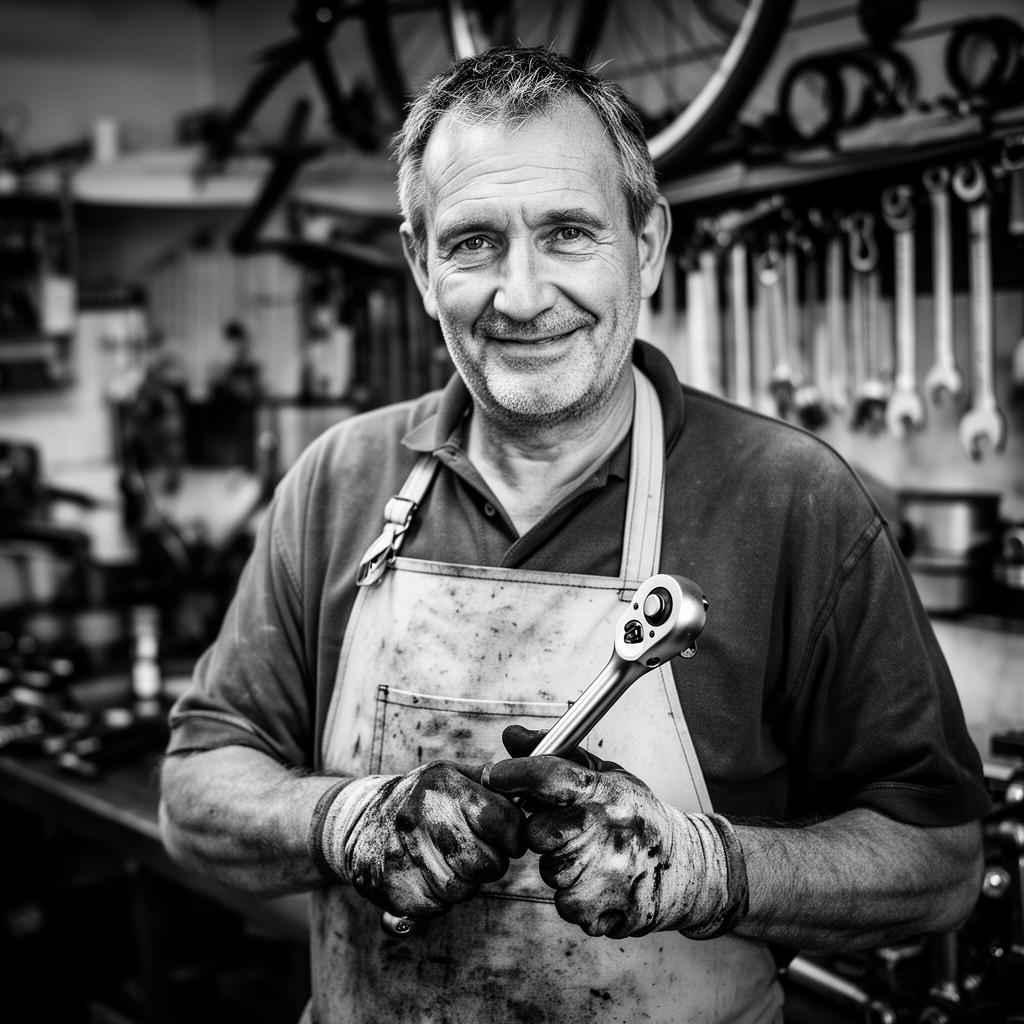 Portrait of Stu, veteran bicycle mechanic